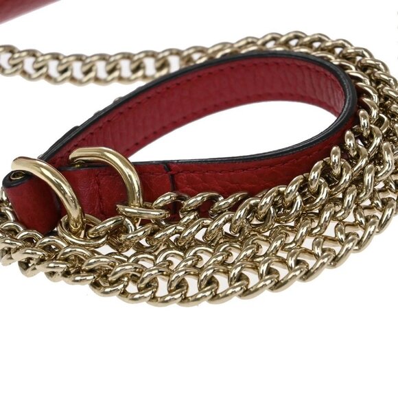 GUCCI Logo Interlocking G Chain Mini Shoulder Bag Leather Red GHW Italy - Picture 6 of 16